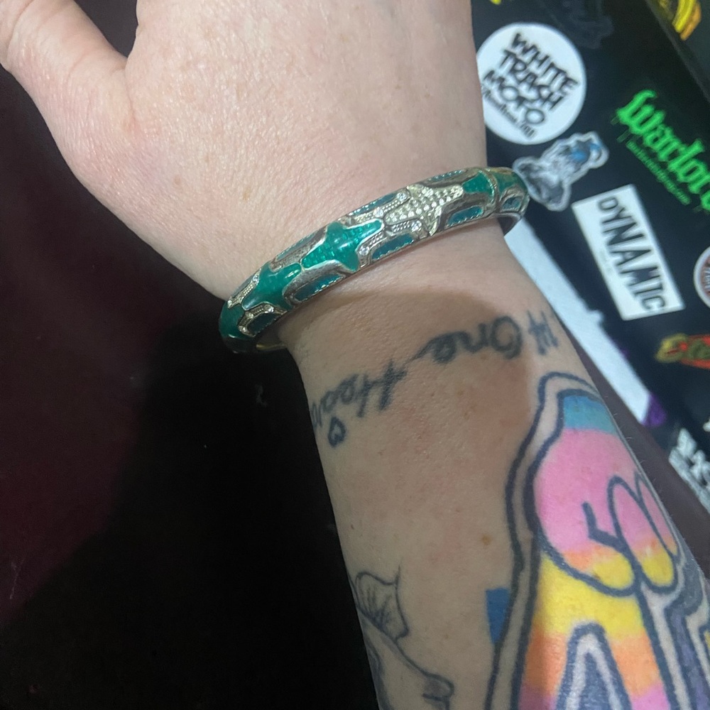 Reptile-Themed Green and Silver Bracelet